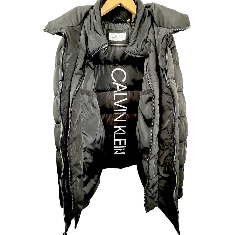 Calvin Klein Puffer Jacket Mens XXL Black Full Zip Quilted Logo Sleeve Pocket